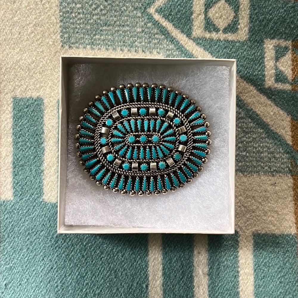 Needlepoint Turquoise Belt Buckle